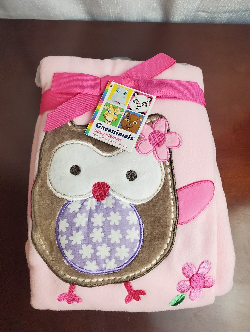 NWT Garanimals Owl Baby Blanket Fleece Pink With Owl And Flowers 30" X 40"